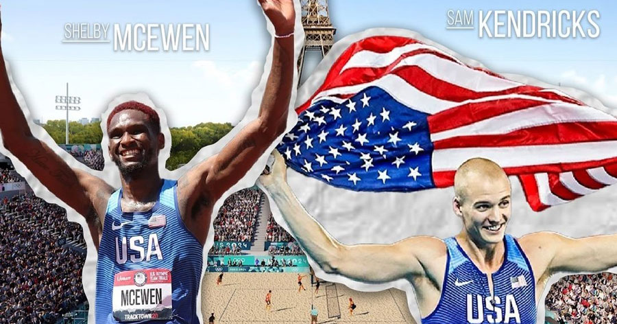 photo collage of Shelby McEwen and Sam Kendricks