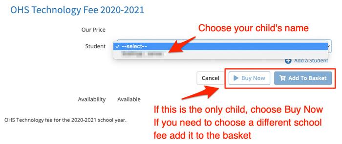 Screenshot of selecting student from drop-down selection 